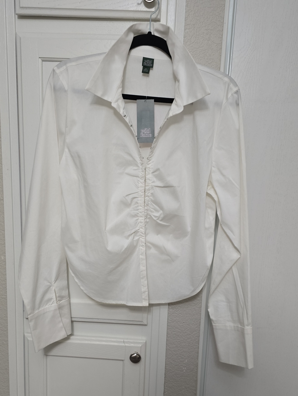 wild fable White Ruched Front Button-Down Shirt